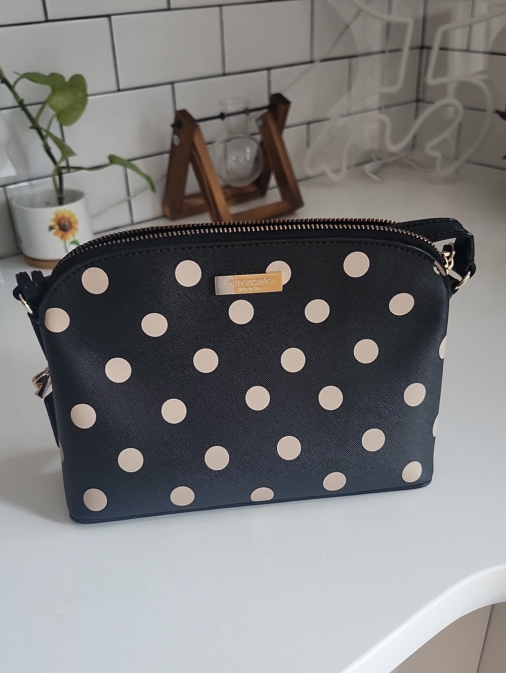 kate spade Black with Cream Polka Dot Crossbody Bag